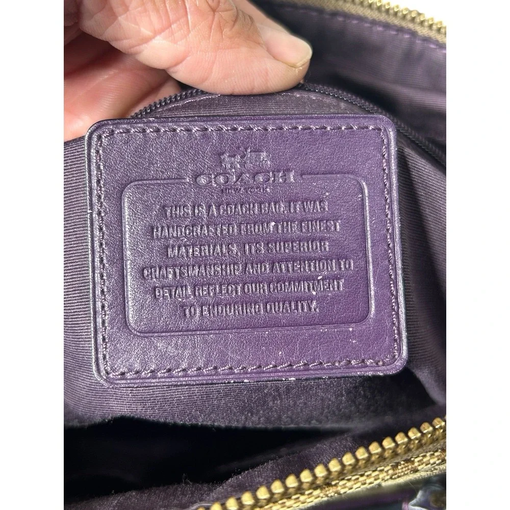 COACH Kelsey Crossbody Brown Purple Signature Canvas Leather Handbag No Strap‎